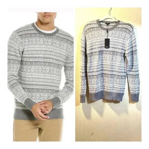 Rails Size S Cotton Wool Carlisle Sweater Silver Icicle Gray White Fair Isle NEW